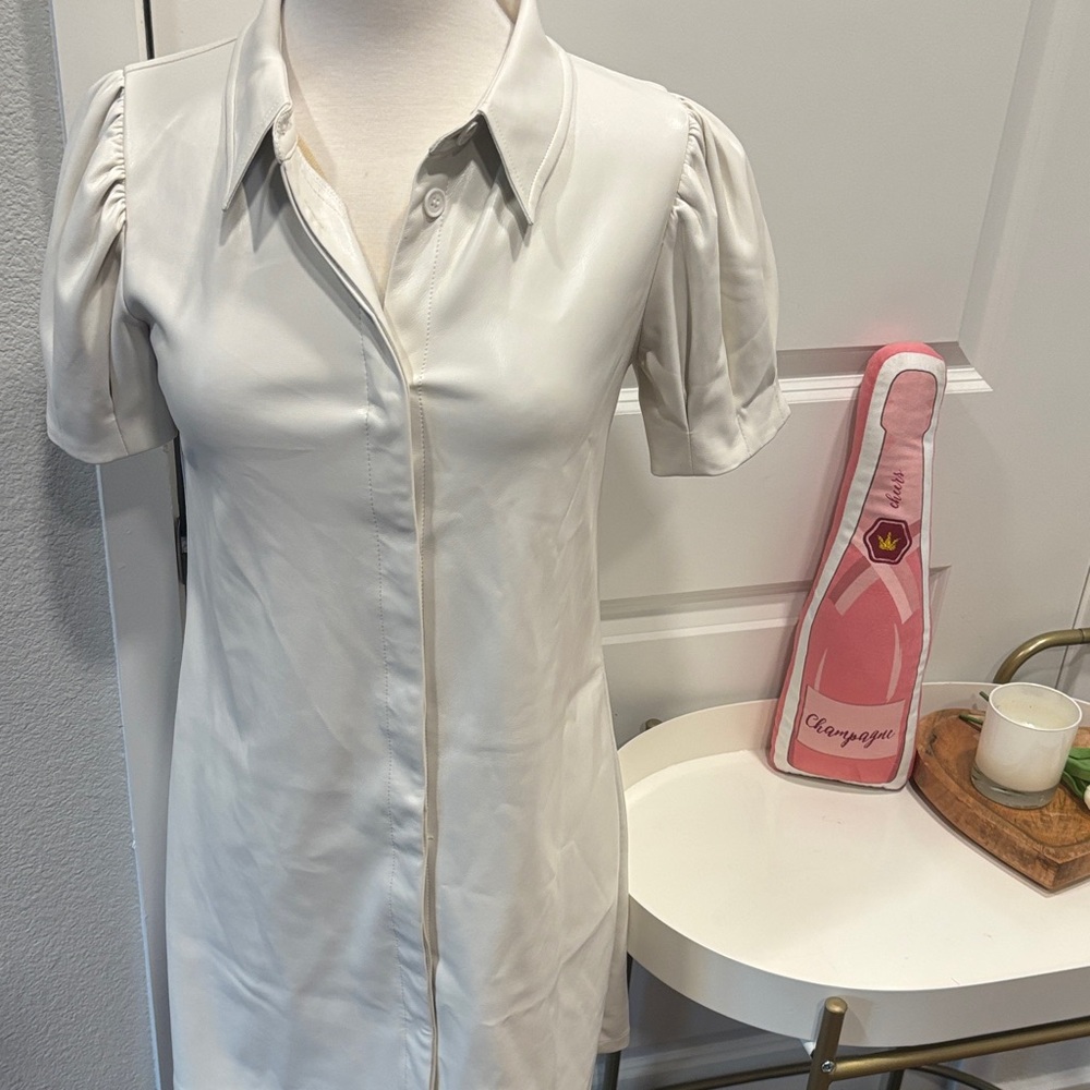 EUC Cream Vegan Leather Shirtdress or Coat